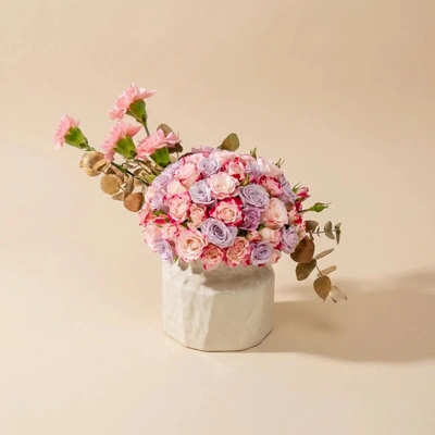 Exquisite Arrangement of Roses & Carnations in a Luxury Ceramic Vase - Arrangement