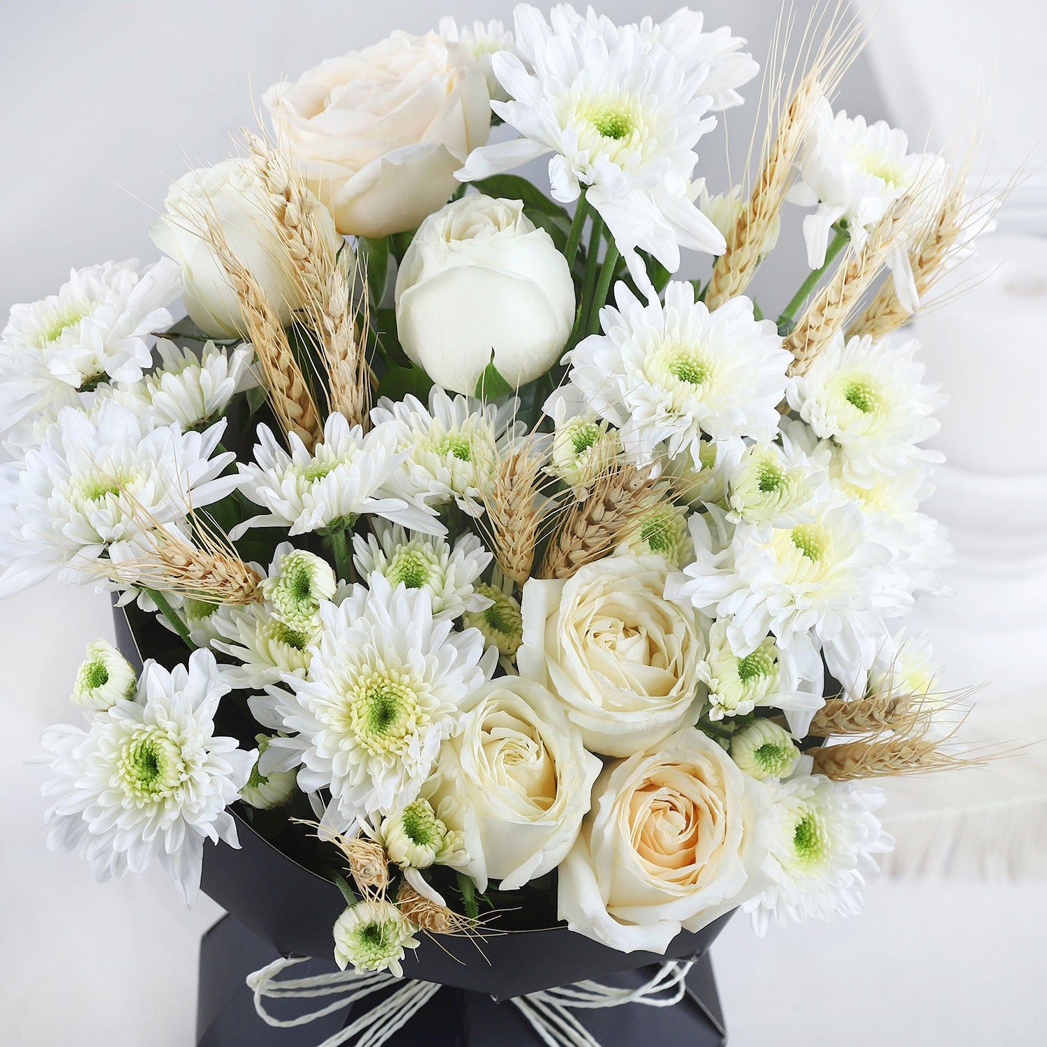 Ethereal Blooms: Elegant White Rose and Daisy Arrangement