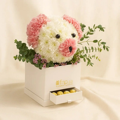 Cute Flowers Teddy Box With Chocolates