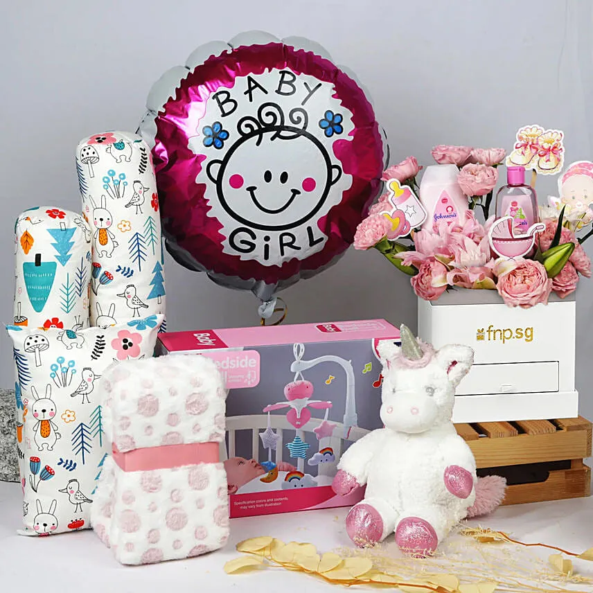 Its a Baby Girl Flower box giftset and Balloon