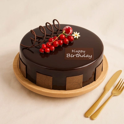 Chocolate Birthday Cake with Cherries - 500 Grams