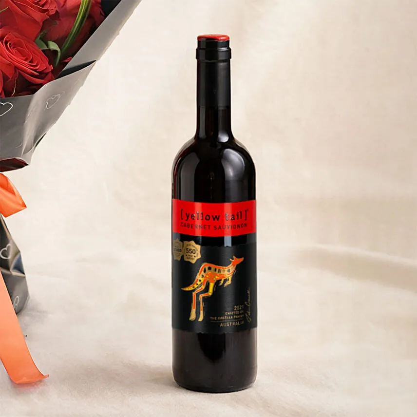 15 Red Roses Bouquet for Valentines with Wine