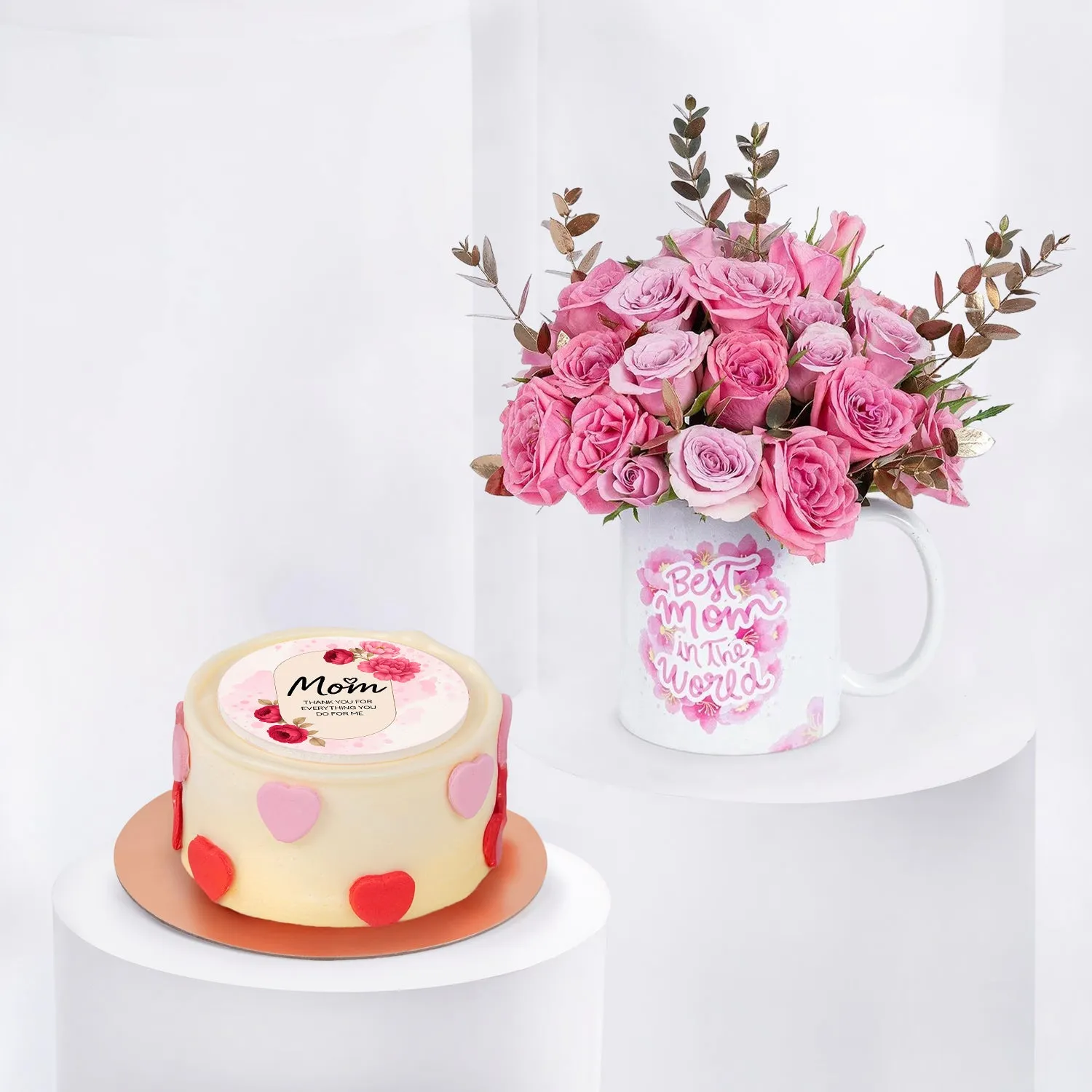 Best Mom in the World Floral Arrangement with Vanilla Cake Combo