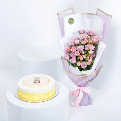 Eid Al-Adha Celebration: Red Velvet Cake with Elegant Purple Bouquet