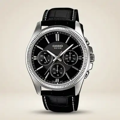 Casio Enticer Multifunction Men's Leather Watch with Date & Day Display