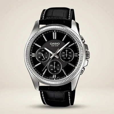 Casio Enticer Multifunction Men's Leather Watch with Date & Day Display