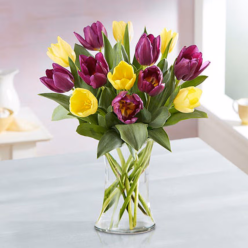 Blissful 15 Mixed Tulips Arrangement Mousse Cake