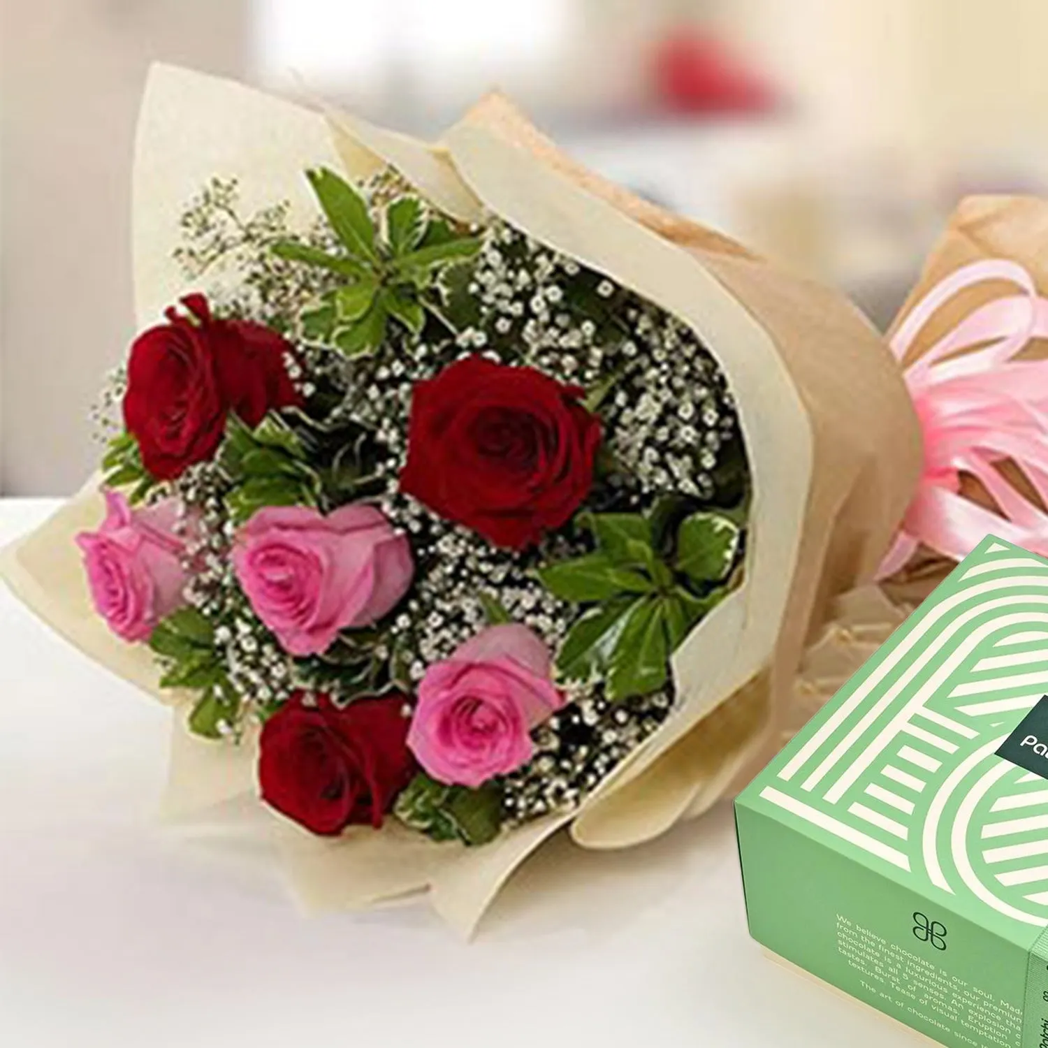 Red And Pink Roses Bunch & Patchi Chocolates