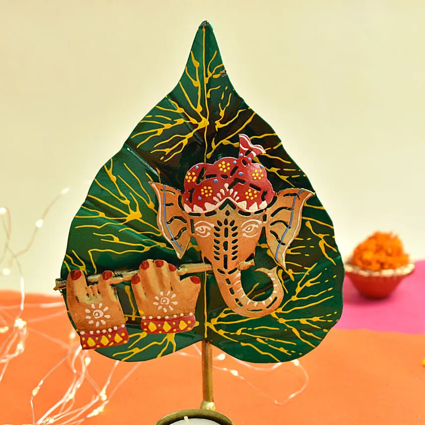 Ganesha with Flute Tea Light Stand