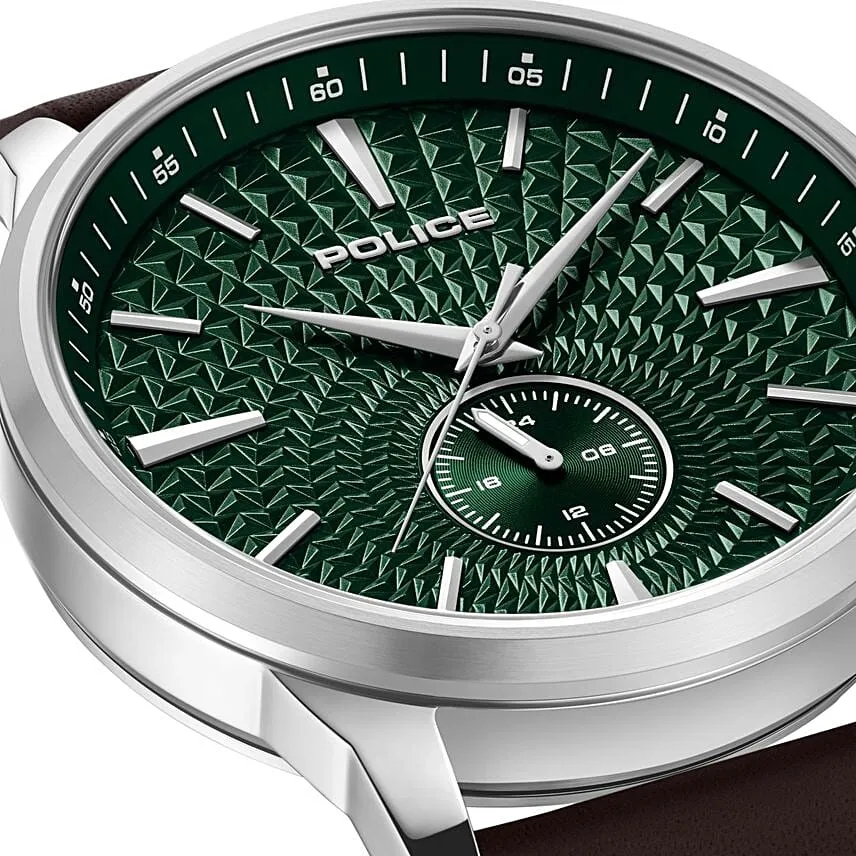 Police Green Dial Leather Watch for Him