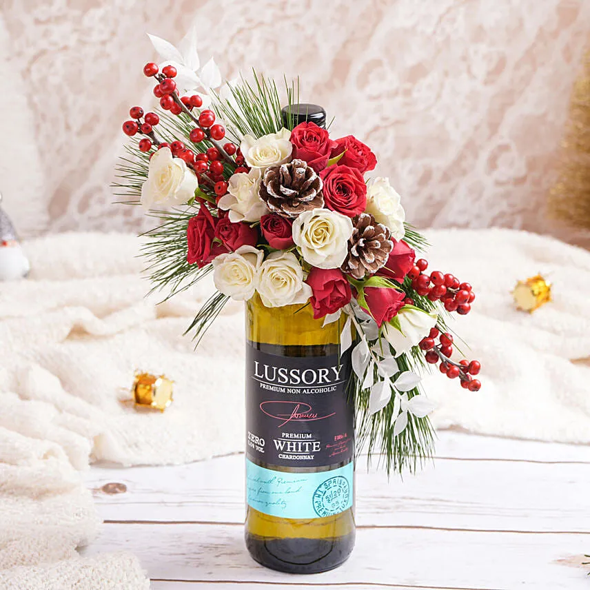 White Chardonnay Non Alcocolic With Flowers