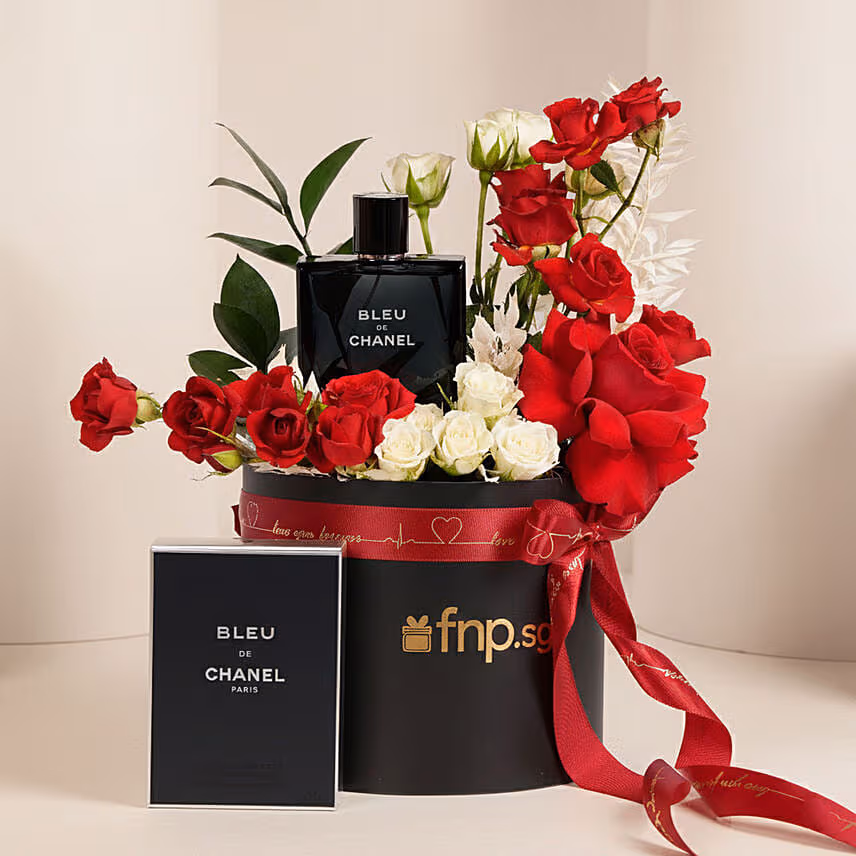 Valentine Gift for Him - Perfume n Roses Box