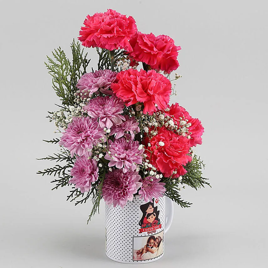 Adorable Flowers In Personalised Mug For Dear Mom