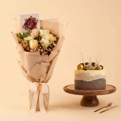 Luxurious Rose Bouquet and Cake for Dad