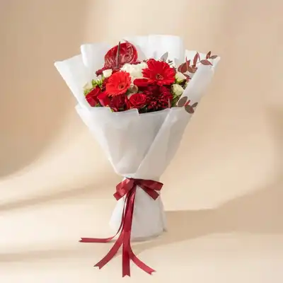 Luxurious Velvet Crimson Bouquet with Red Roses & Blooms - Bouquet