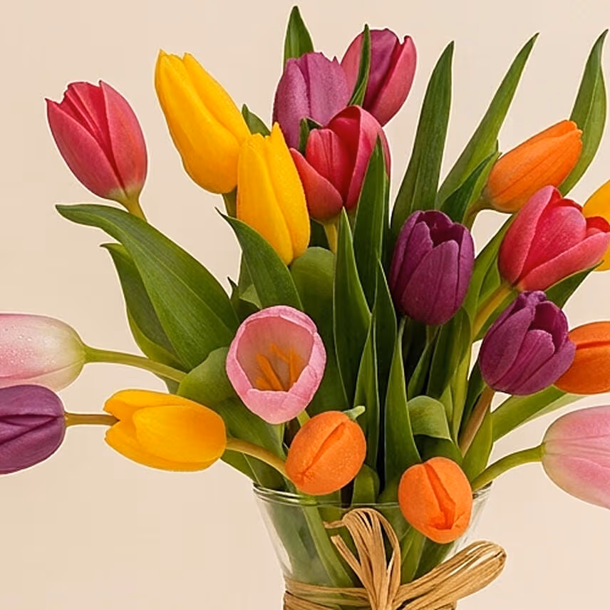Heavenly Multicoloured Tulips Vase