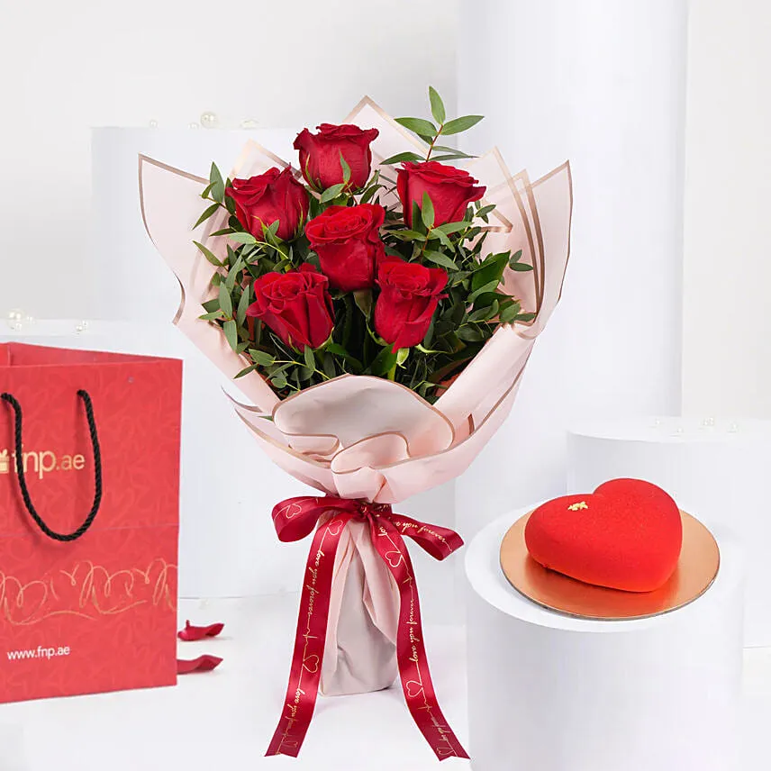 Love Expression Valentine 6 Rose With Cake