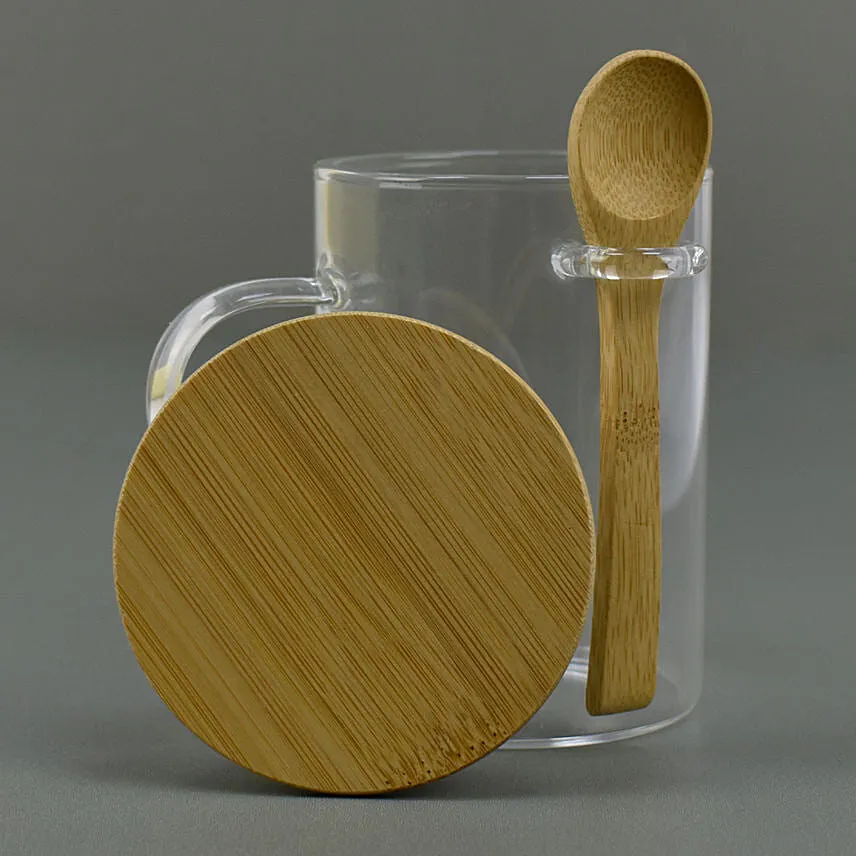 Personalised Glass Mug with Bamboo Lid n Spoon