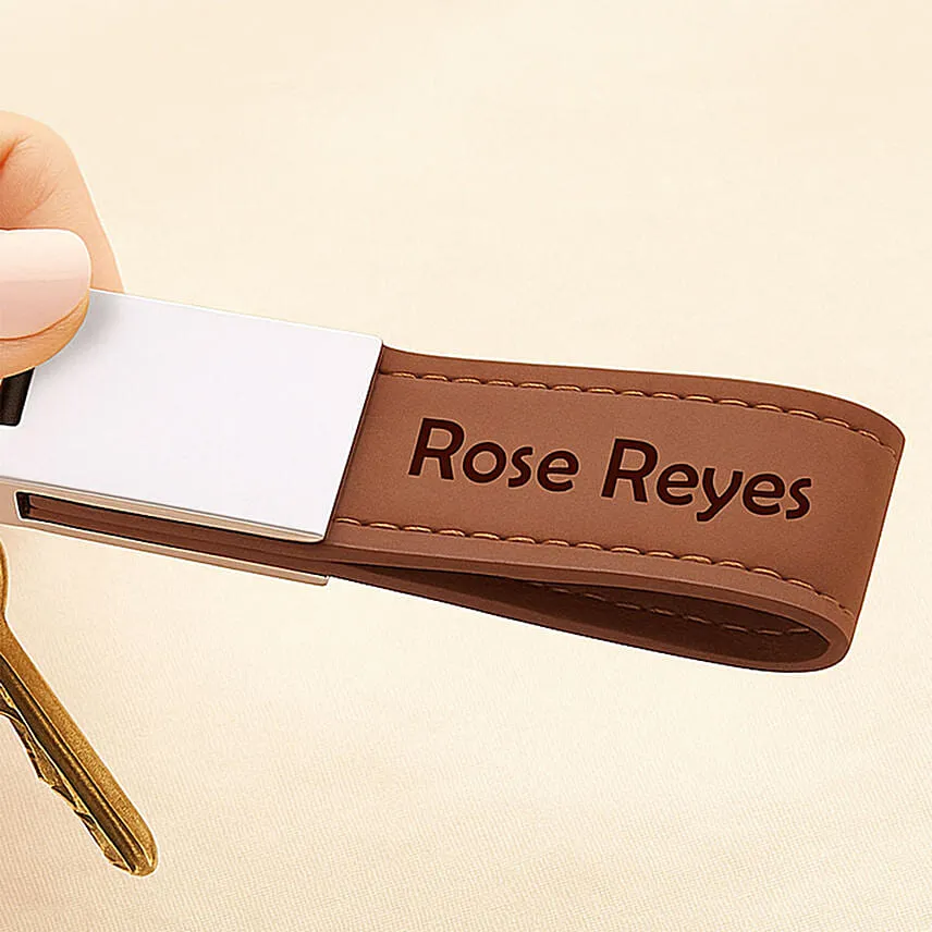 Engraved Leather Keychain With Text