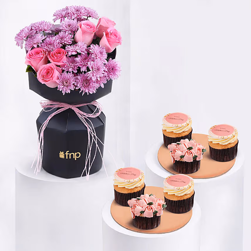 Roses and Daisy Ensemble with Cupcakes