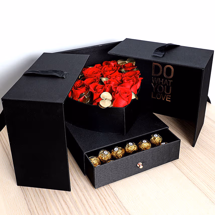 Designer Roses And Chocolate Box With I Love You Table Top For Valentines