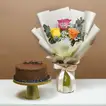 Elegant Bouquet of Roses with Decadent Ferrero Rocher Chocolate Cake