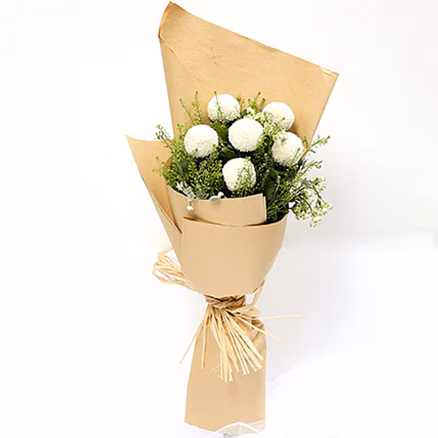 Elegant Bouquet Of White Ball Mums