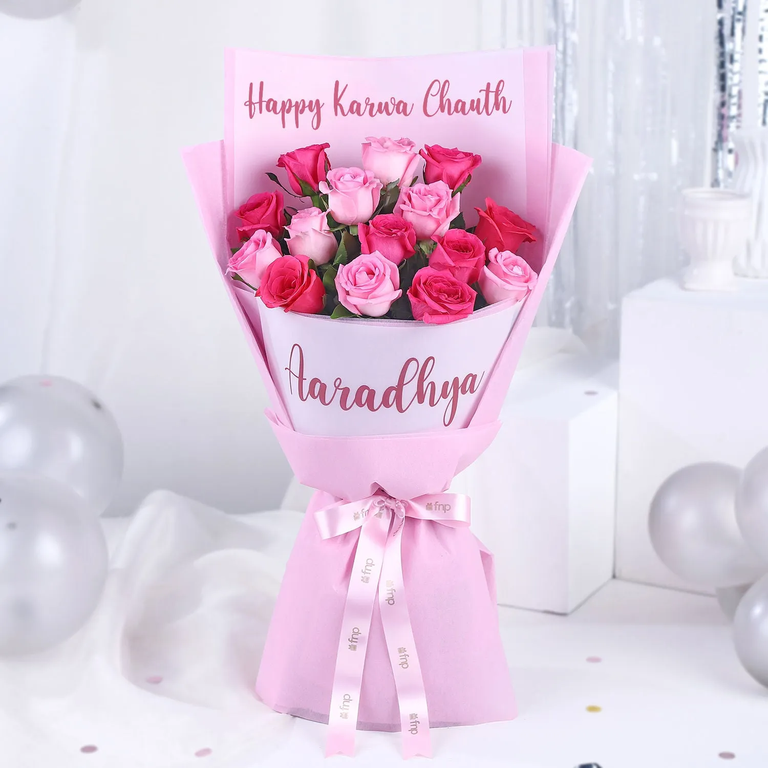 Exquisite Personalised Pink Rose Bouquet - Celebrate with Elegance