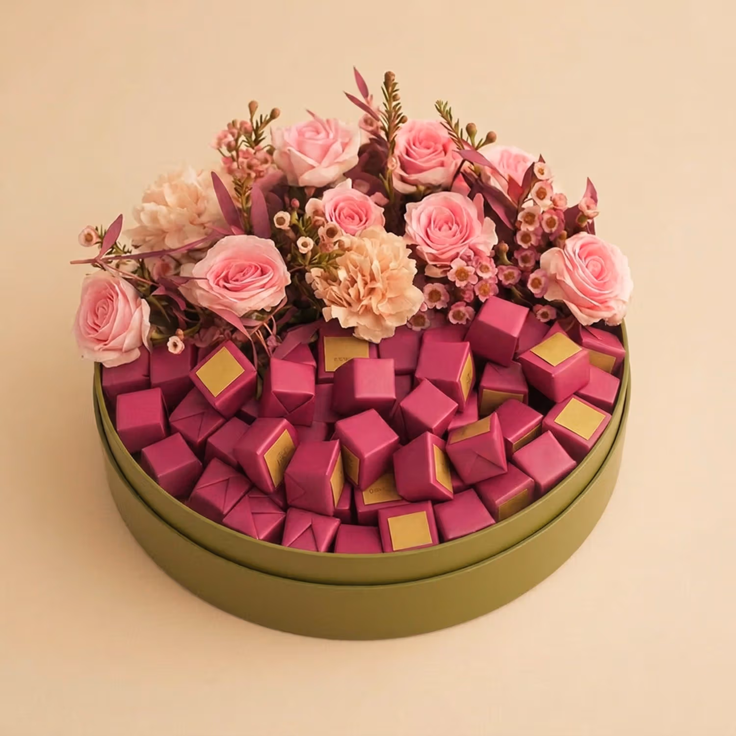 Pink Chocolates n Flower Tray