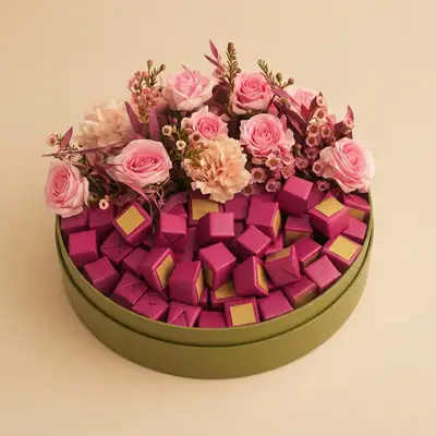 Pink Chocolates n Flower Tray