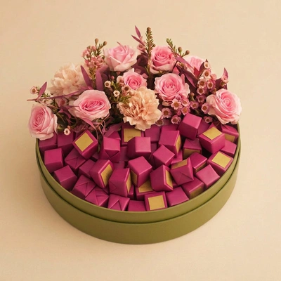 Pink Chocolates n Flower Tray