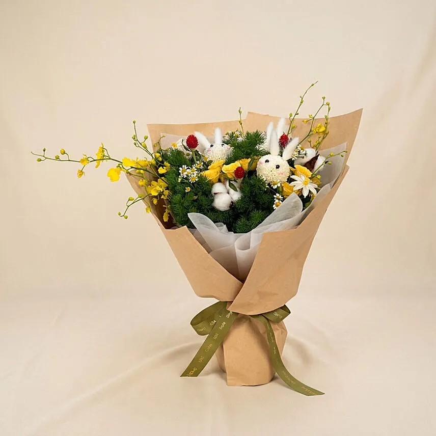 Whimsical Bunny Bloom Buddies Flower Bouquet