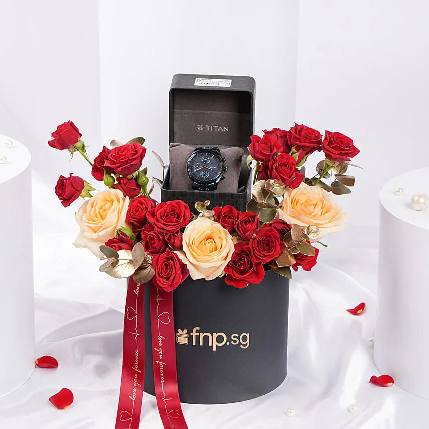 Watch and Valentines Roses Box For him