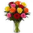 Dozen Mix Roses in a Glass Vase