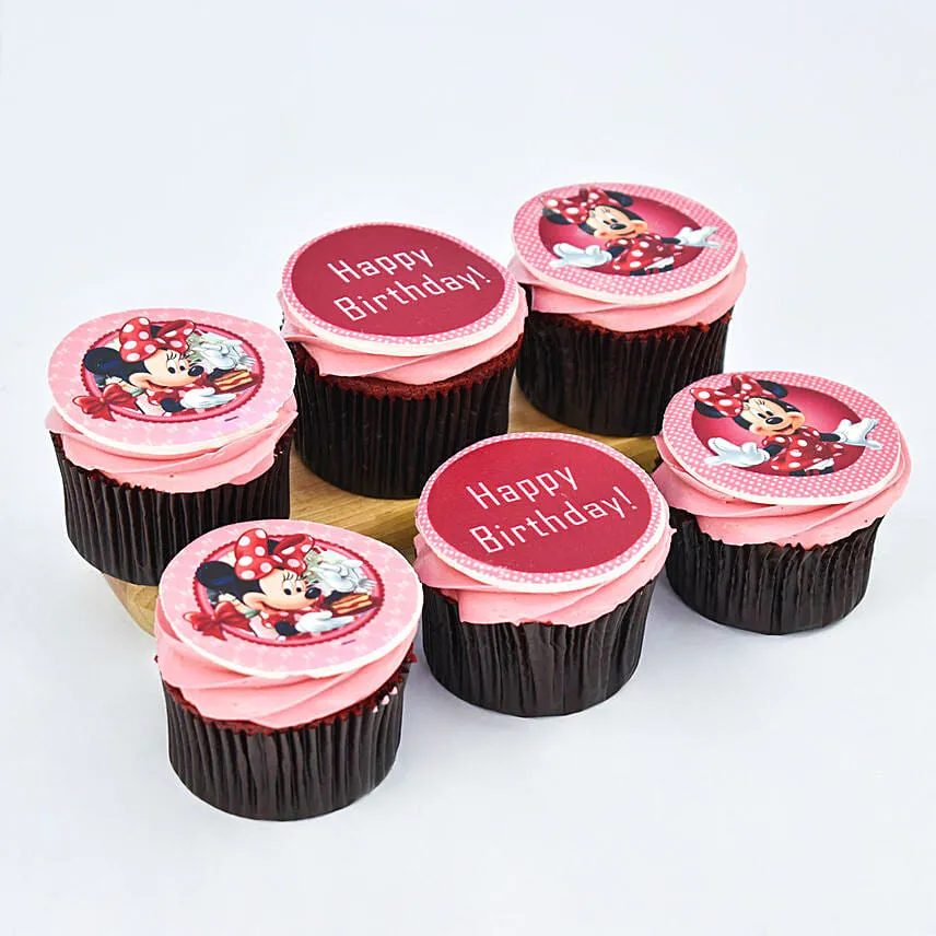 Cute Minni Mouse Birthday Vanilla Cake and Chocolate Cupcakes