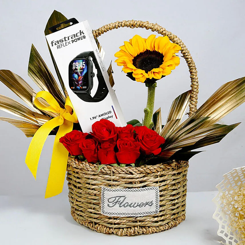 Floral Basket with Fastrack Watch