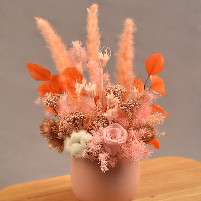 Enticing Mixed Preserved Flowers Designer Vase