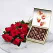 Elegant Red Rose Bouquet and Gourmet Belgian Chocolates Gift Set