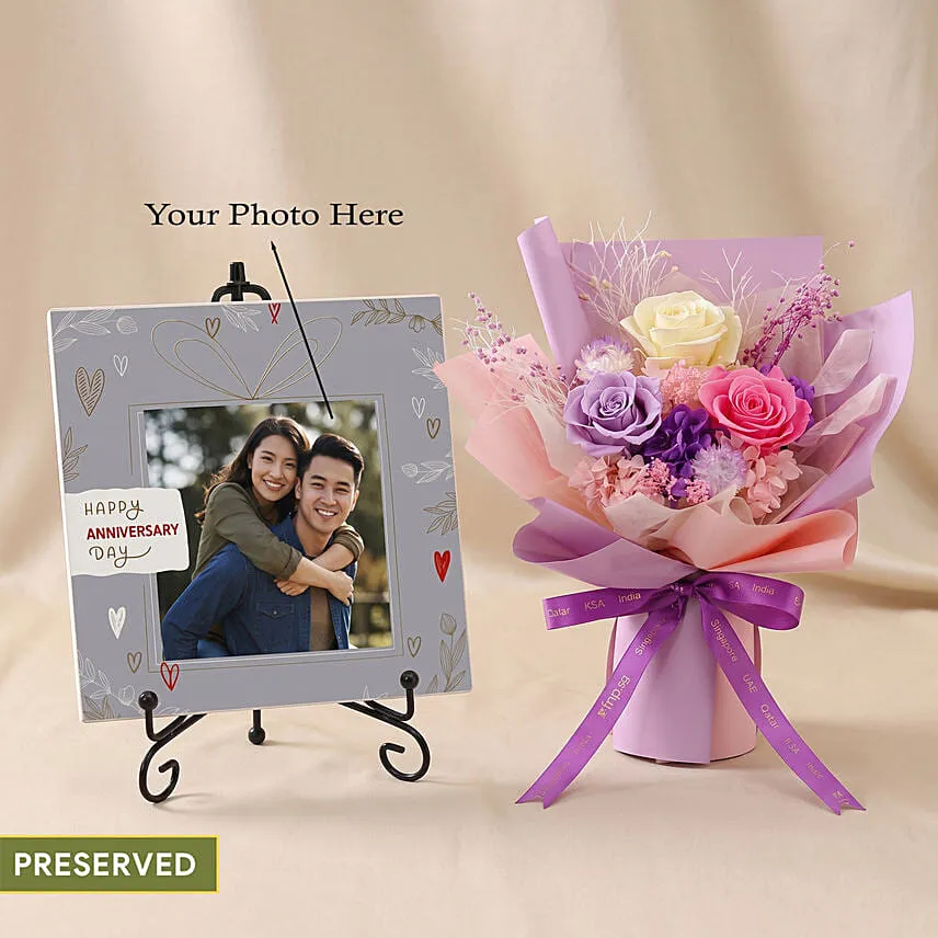 Anniversary Gift Preserved Roses Bouquet and Frame