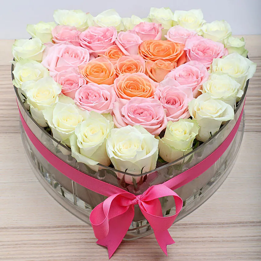 Heart Shaped Mixed Roses Arrangement