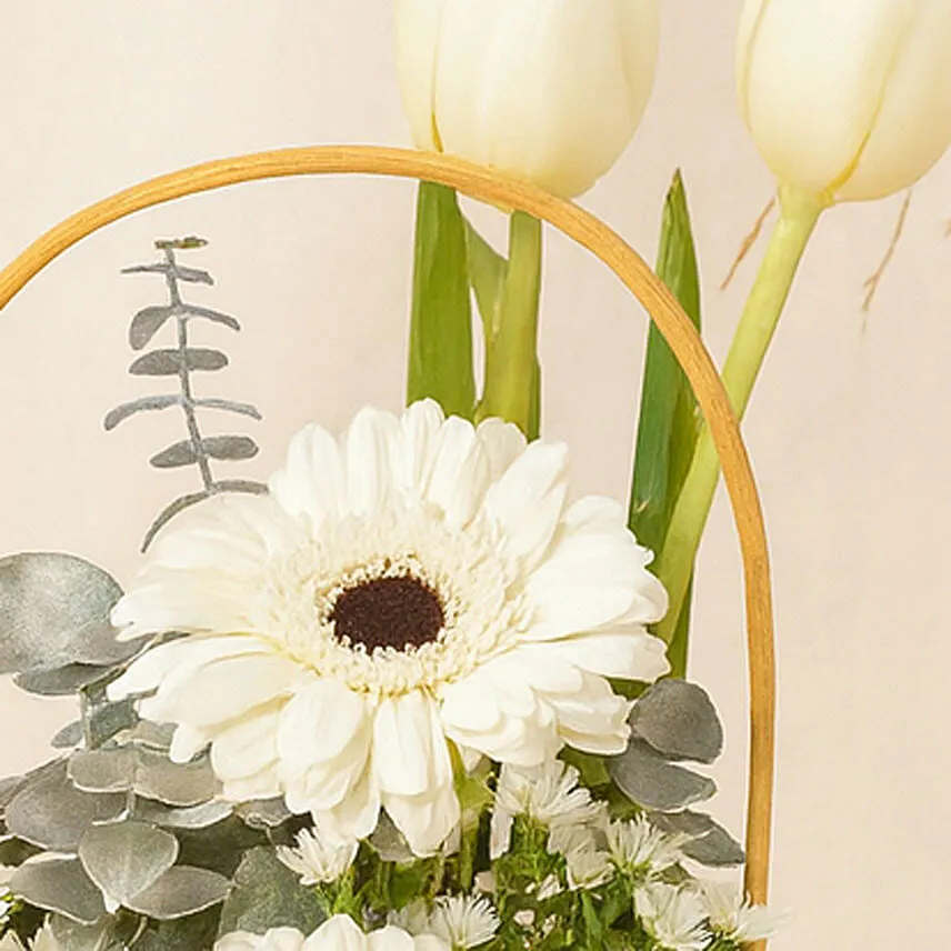 Mini White Floral Basket