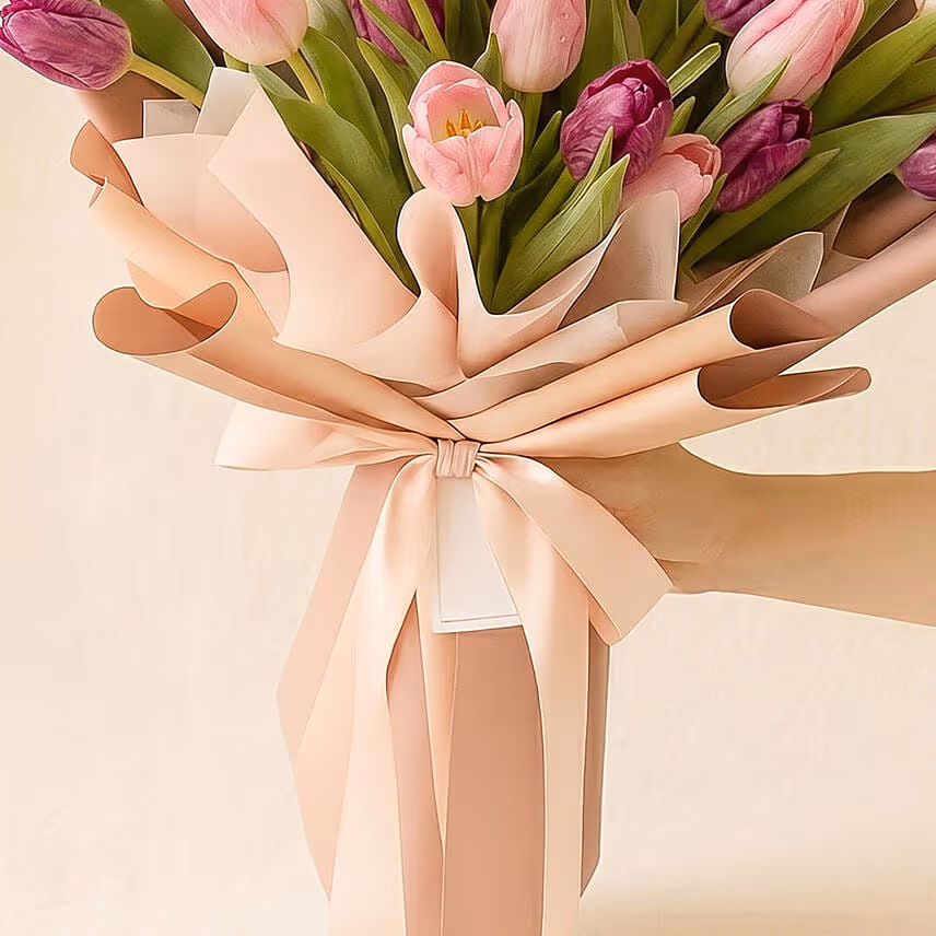 Lovely Pink N Light Pink Tulips Bouquet