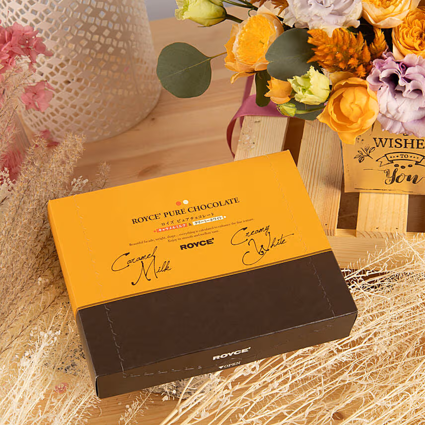 Best Wishes Flowers Arrangement with Royce Chocolates