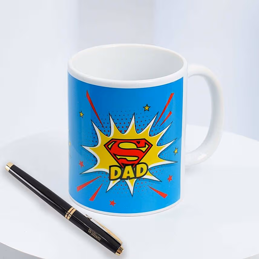 Superman Dad Ceramic Mug with Personalised Roller Pen