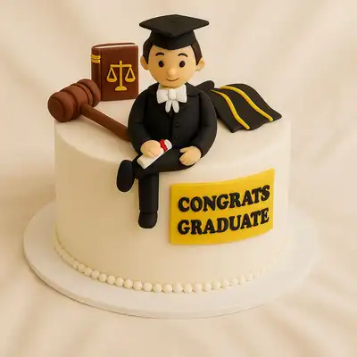 Chocolate Lawyer Graduation Cake with Cap and Gavel Decoration
