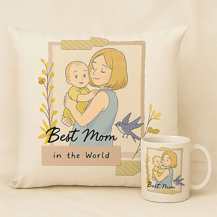 Personalise Your Ghibli Best Mom Mug And Cushion Combo