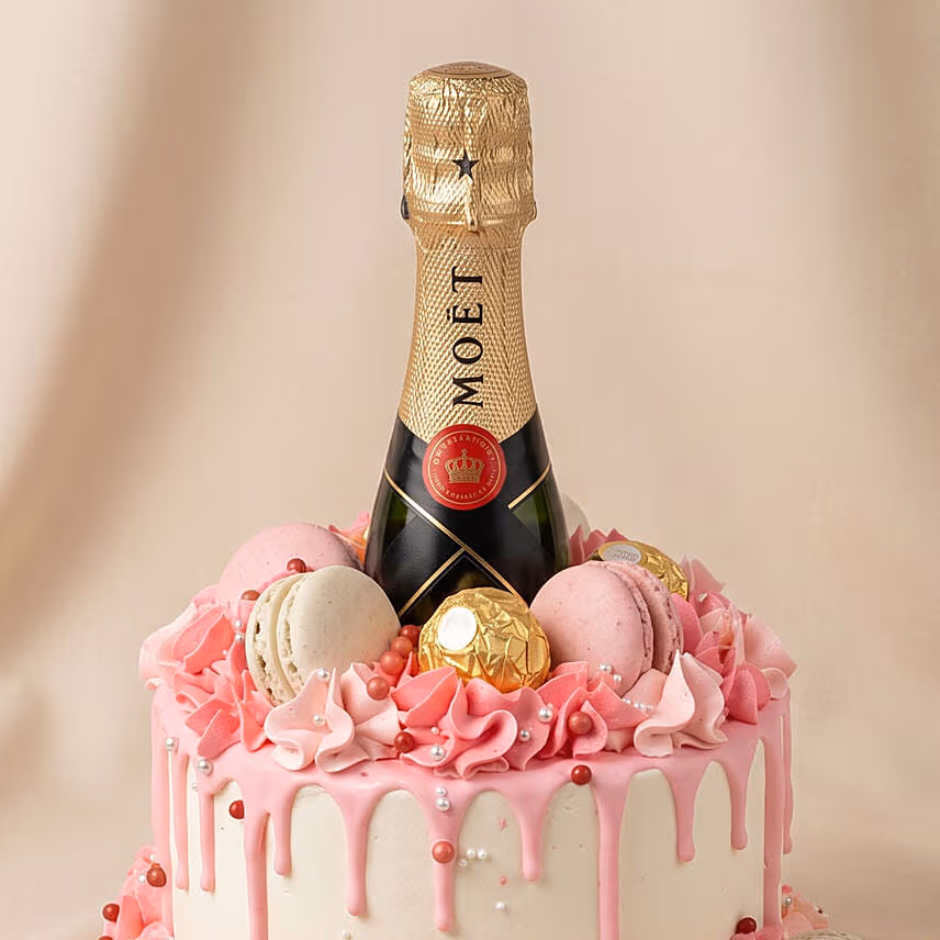 Moet Chandon Champagne Pink Drip Chocolate Cake