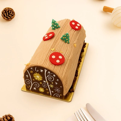 Festive Yule Log Christmas Cake - 1 Kg Chocolate Delight