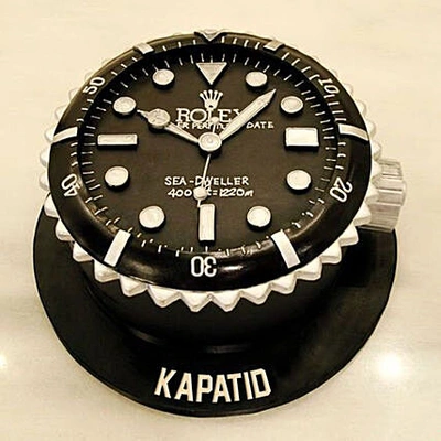Luxury Black Rolex 3D Fondant Cake - Perfect for Celebrations