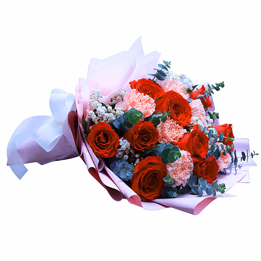 Rose & Carnation Bouquet For Valentines